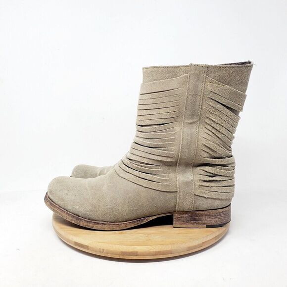 Matisse Ankle Boots Womens 7 Stryke Suede Slashed Western Moto Slouch Taupe - Picture 1 of 16